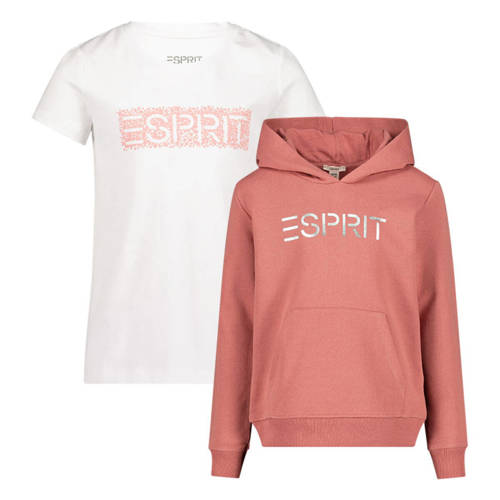 ESPRIT sweater met logo roze Meisjes Katoen Ronde hals Logo