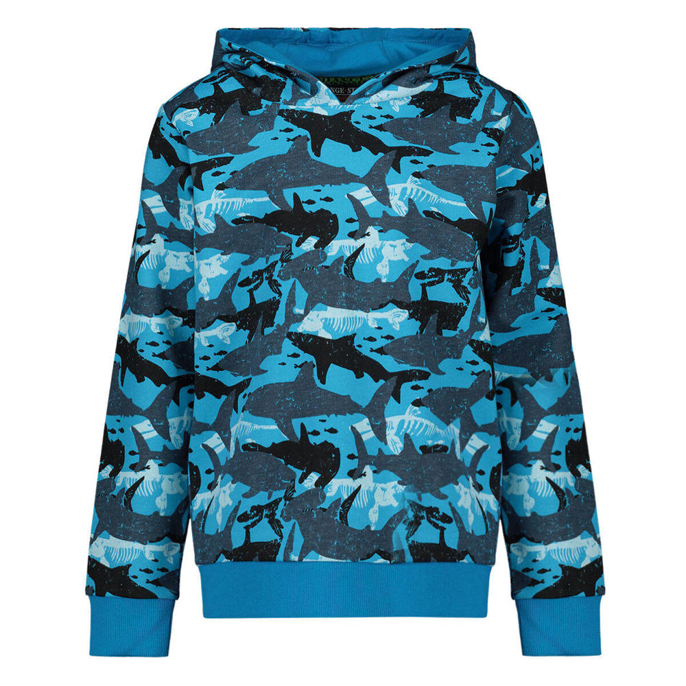 Blauwe jongens Orange Stars hoodie van stretchkatoen met camouflageprint, lange mouwen en capuchon