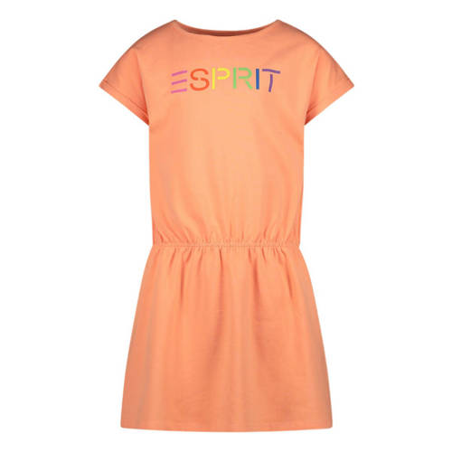 ESPRIT jurk met logo zachtoranje Meisjes Stretchkatoen Ronde hals Logo