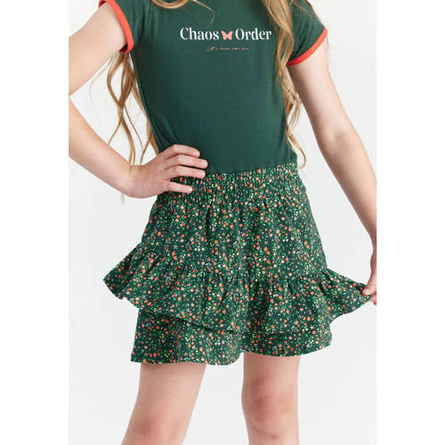 Chaos-and-Order jurk met tekst groen Meisjes Katoen Ronde hals Tekst