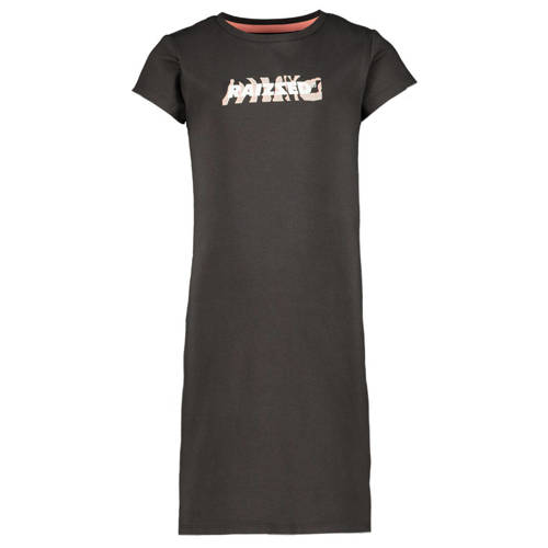 Raizzed T-shirtjurk Malaga met logo donkergrijs Meisjes Stretchkatoen Ronde hals