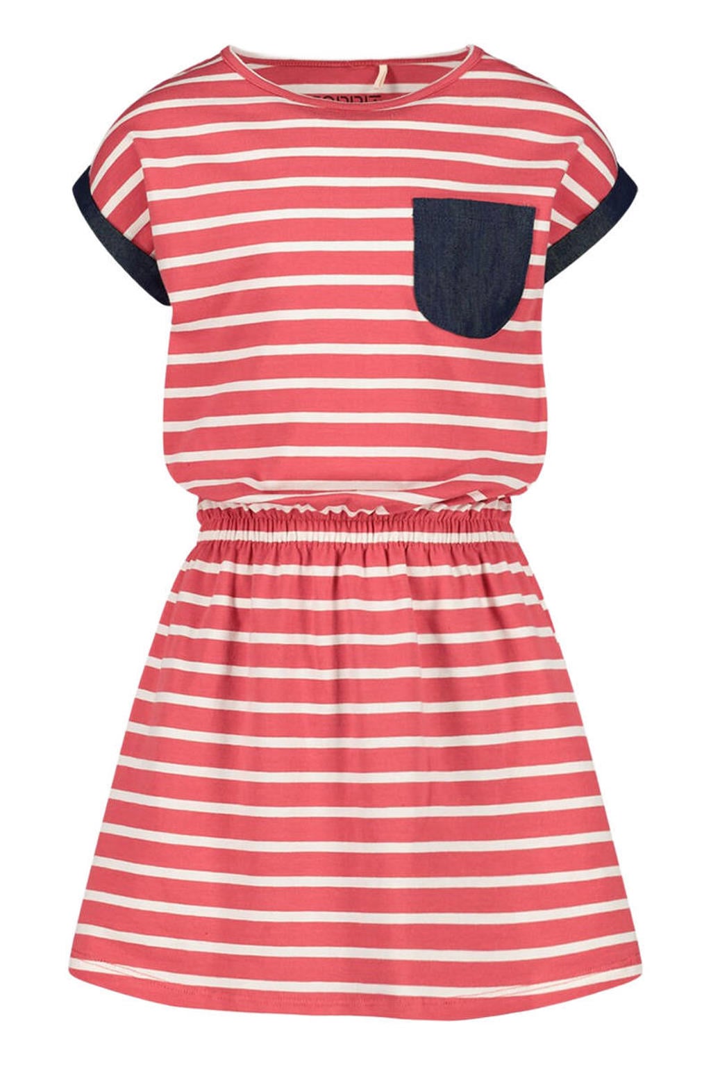 Rood, wit en blauwe meisjes ESPRIT gestreepte jurk van stretchkatoen met korte mouwen, ronde hals en elastische tailleband