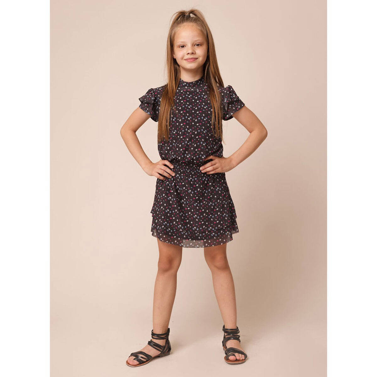 Little Miss Juliette jurk met all over print zwart kleertjes