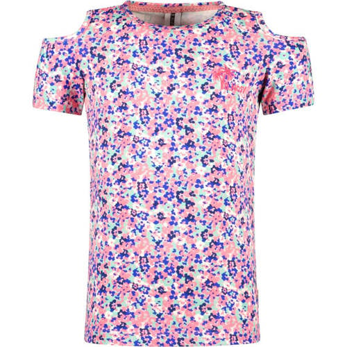B.Nosy T-shirt met all over print roze/lila Meisjes Stretchkatoen Ronde hals