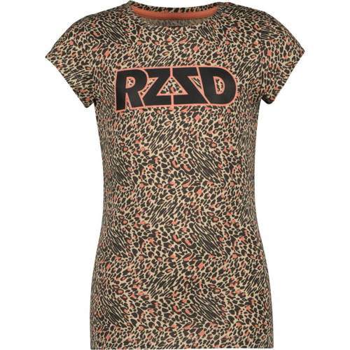 Raizzed T-shirt met dierenprint bruin/roze Meisjes Katoen Ronde hals Dierenprint