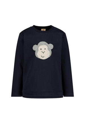 sweater met printopdruk en 3D applicatie donkerblauw