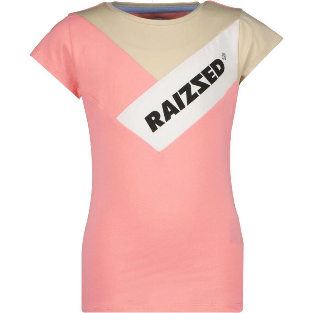 Roze meisjes Raizzed T-shirt van katoen met meerkleurige print, korte mouwen en ronde hals