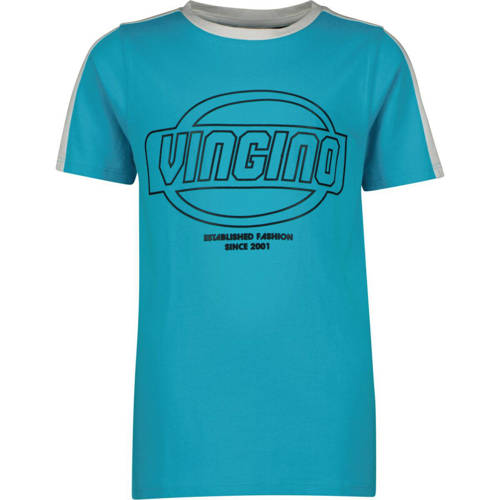 Vingino T-shirt met logo blauw Jongens Katoen Ronde hals Logo
