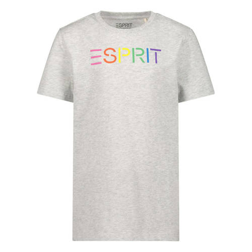 ESPRIT T-shirt met logo grijs Jongens Katoen Ronde hals Logo