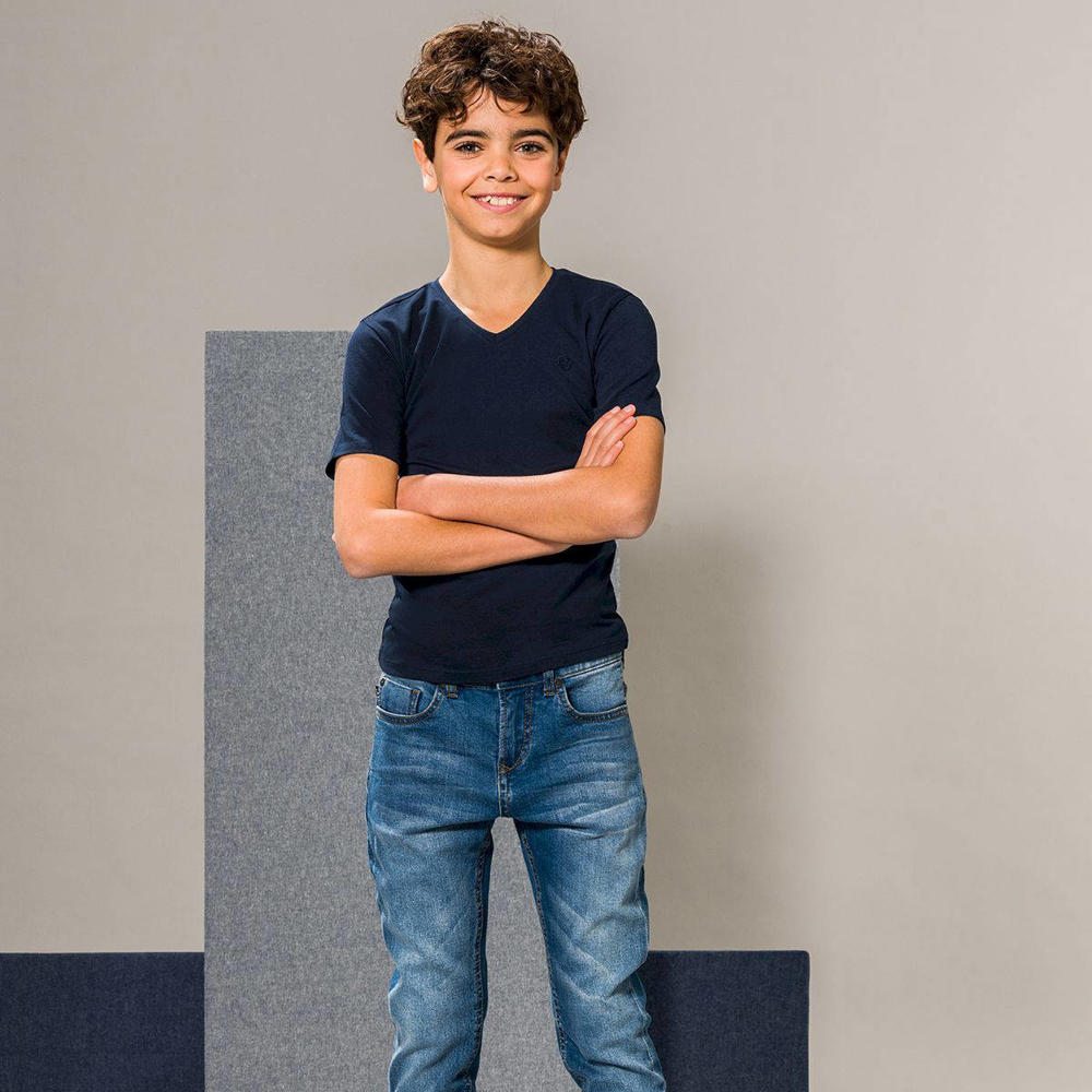 Set van 2 donkerblauwe jongens Me & My Monkey T-shirt van duurzaam stretchkatoen met korte mouwen en V-hals