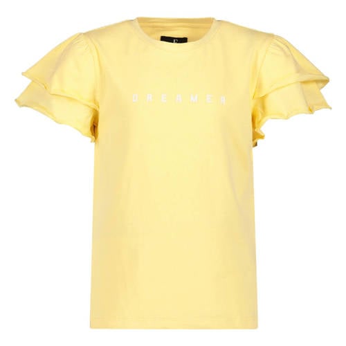 Jake Fischer T-shirt met ruches geel Meisjes Stretchkatoen Ronde hals Effen