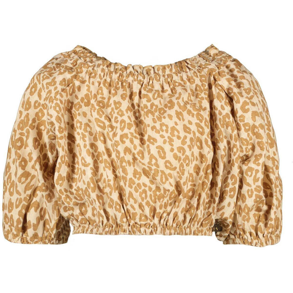 Bruine meisjes Street called Madison crop top van katoen met all over print, driekwart mouwen en ronde hals