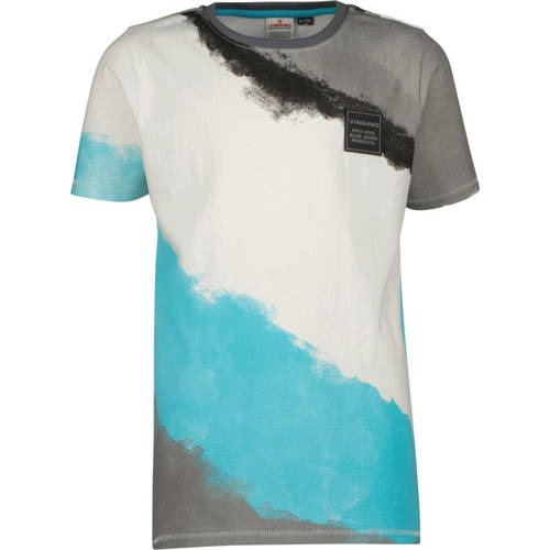 Vingino T-shirt blauw/grijs/wit Jongens Katoen Ronde hals Meerkleurig - 104