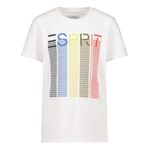 ESPRIT T-shirt met logo blauw Wit Jongens Katoen Ronde hals Logo