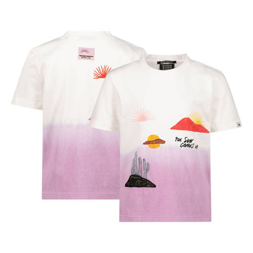 Scotch & Soda T-shirt van biologisch katoen wit/roze Printopdruk