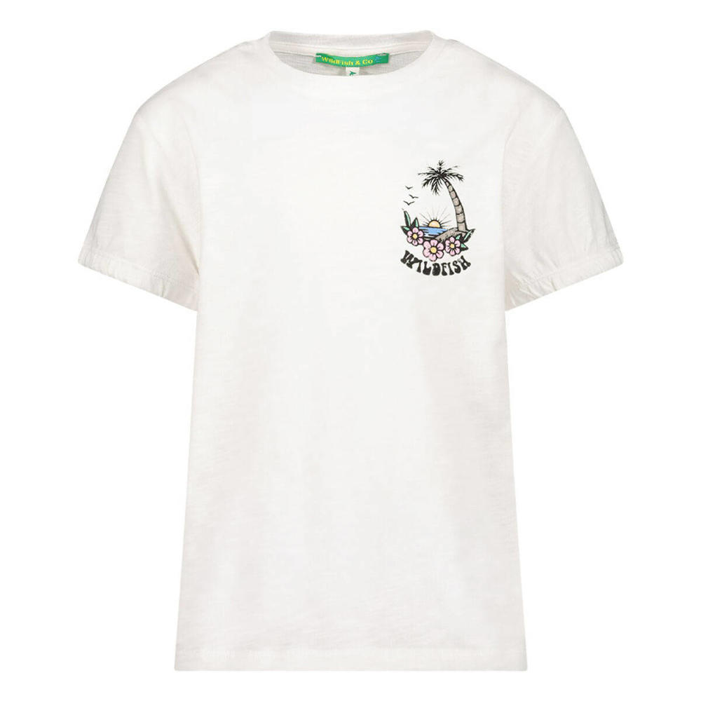 Witte meisjes Wildfish T-shirt van biologisch katoen met printopdruk, korte mouwen en ronde hals