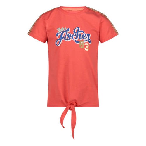 Jake Fischer T-shirt met printopdruk rood Meisjes Stretchkatoen Ronde hals - 104