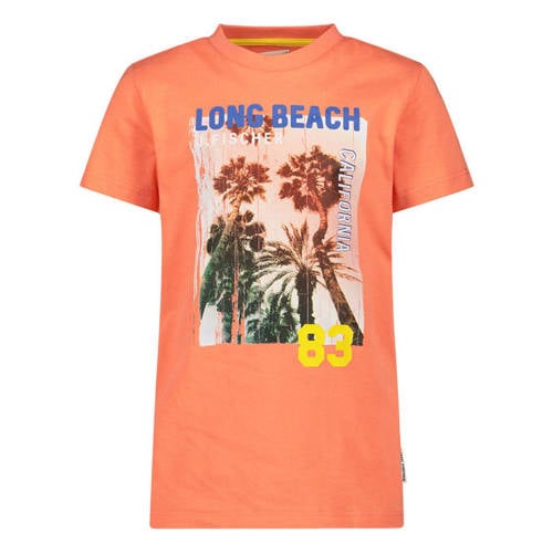 Jake Fischer T-shirt met printopdruk oranje Jongens Stretchkatoen Ronde hals - 104