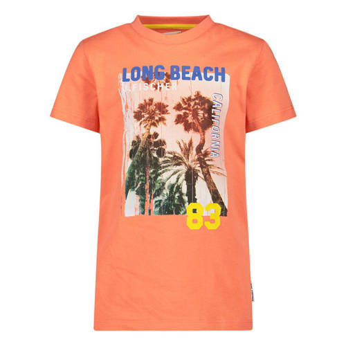 Jake Fischer T-shirt met printopdruk oranje Jongens Stretchkatoen Ronde hals