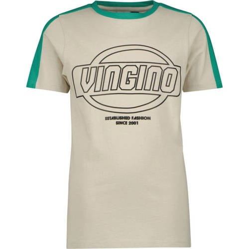 Vingino T-shirt met logo ecru/groen Jongens Katoen Ronde hals Logo - 104