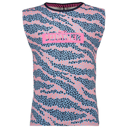 B.Nosy T-shirt met all over print blauw/roze Meisjes Katoen Ronde hals