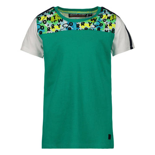 Orange Stars T-shirt met printopdruk groen/grijs Jongens Katoen Ronde hals