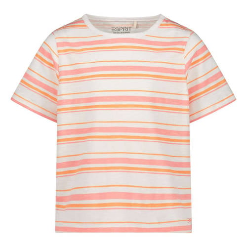 ESPRIT gestreept T-shirt oranje/roze/wit Meisjes Katoen Ronde hals Streep - 104-110