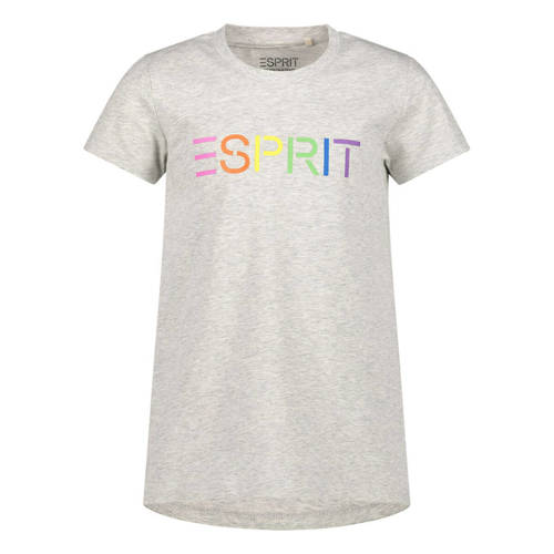 ESPRIT T-shirt met logo lichtgrijs melange Meisjes Stretchkatoen Ronde hals