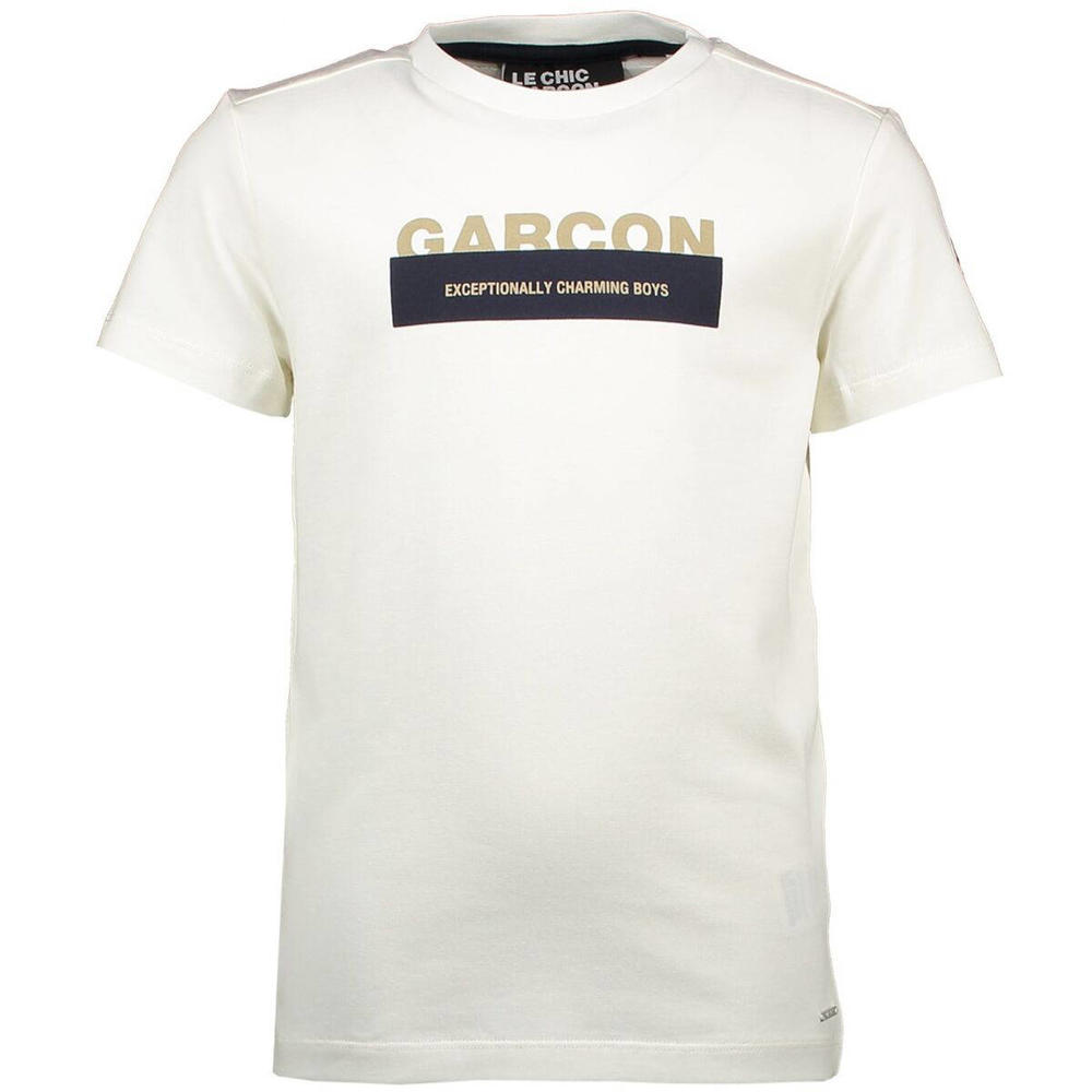Witte jongens Le Chic Garcon T-shirt katoen met logo dessin, korte mouwen en ronde hals
