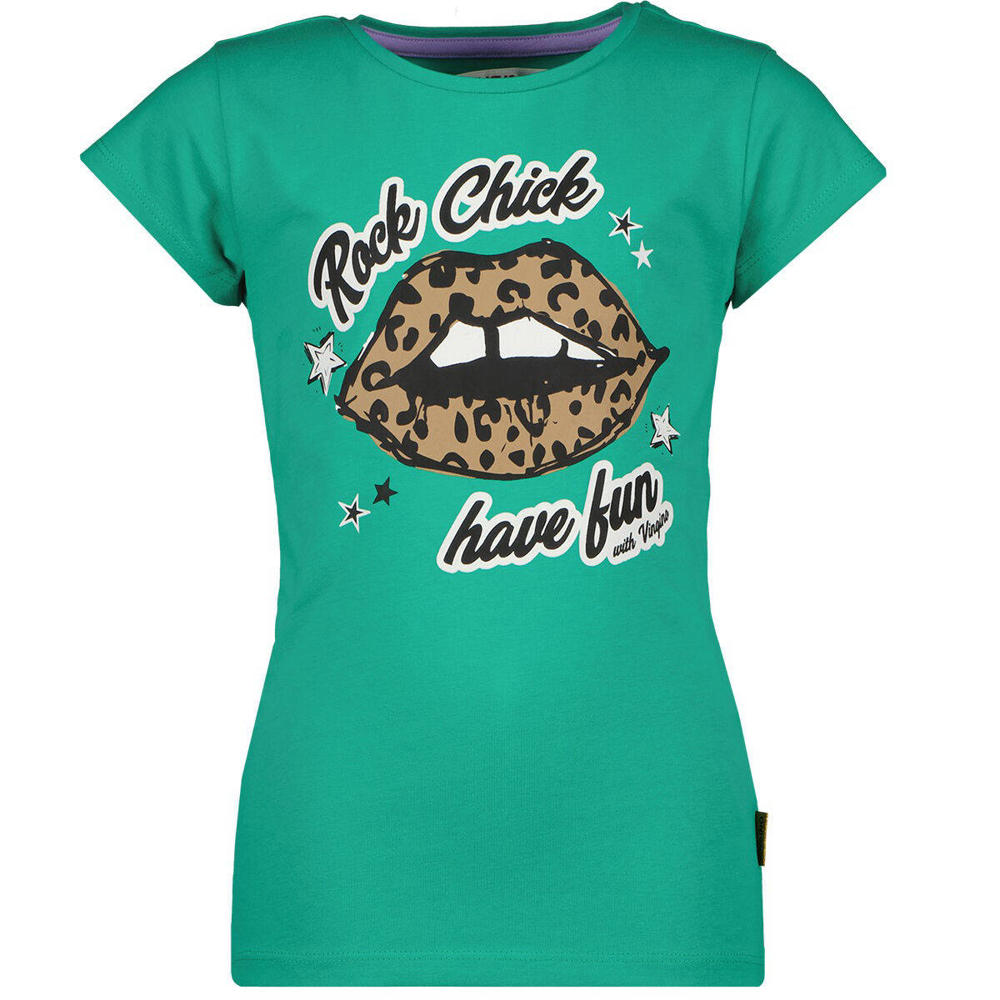 Groene meisjes Vingino T-shirt van katoen met printopdruk, korte mouwen en ronde hals