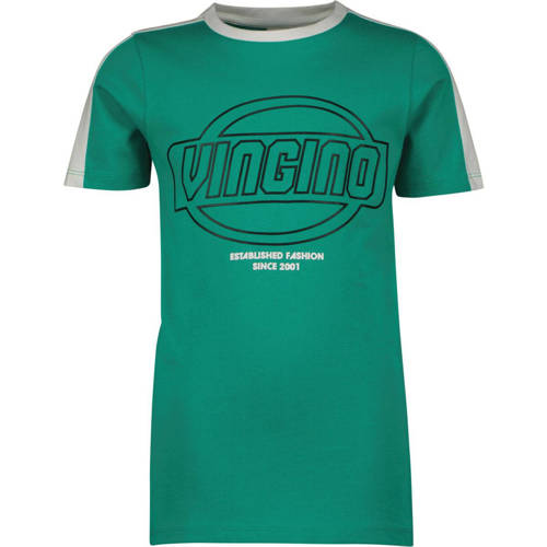 Vingino T-shirt met logo groen Jongens Katoen Ronde hals Logo