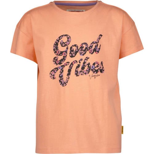 Vingino T-shirt met tekst zalm Roze Meisjes Katoen Ronde hals Tekst