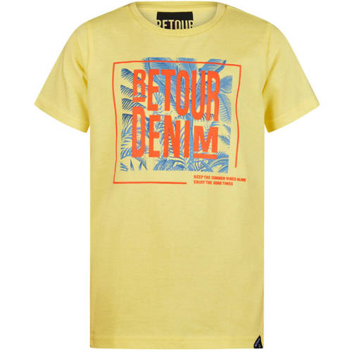 Retour Jeans T-shirt met printopdruk geel Jongens Katoen Ronde hals Printopdruk