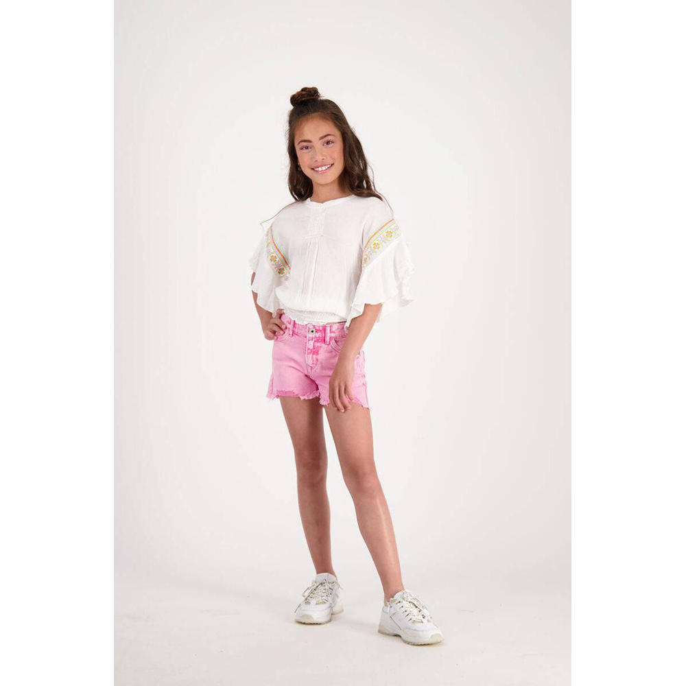 Witte meisjes Vingino T-shirt van viscose met krijtstreepprint, korte mouwen en ronde hals