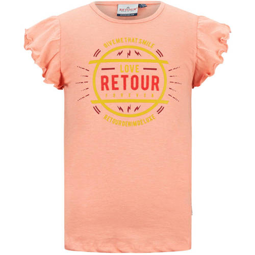 Retour Jeans T-shirt met printopdruk perzik Oranje Meisjes Katoen Ronde hals - 146-152