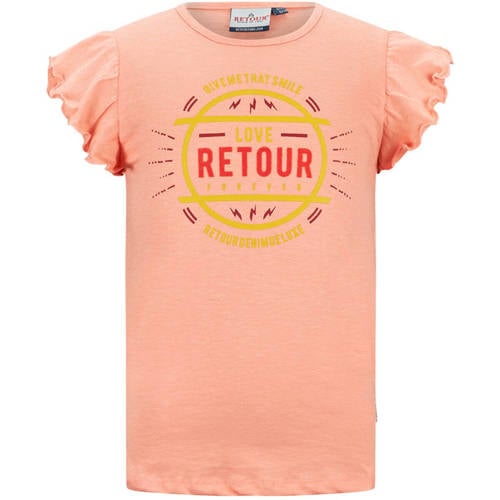 Retour Jeans T-shirt met printopdruk perzik Oranje Meisjes Katoen Ronde hals