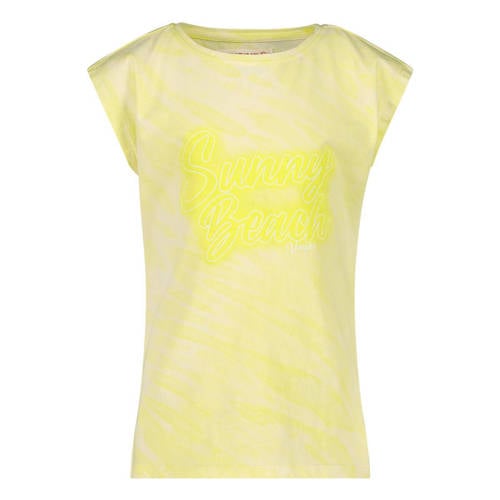 Vingino T-shirt met tekst lichtgeel Meisjes Katoen Ronde hals Tekst - 104