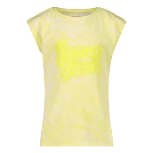 Vingino T-shirt met tekst lichtgeel Meisjes Katoen Ronde hals Tekst