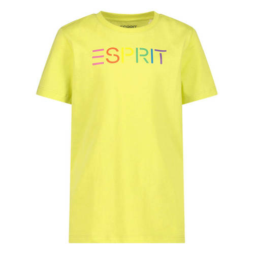 ESPRIT T-shirt met logo geel Jongens Katoen Ronde hals Logo