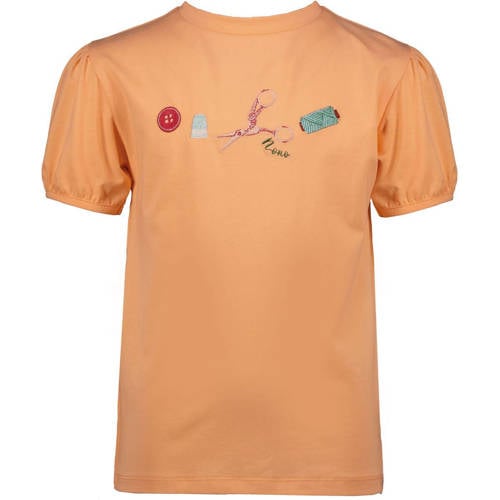 NONO T-shirt met printopdruk lichtoranje Meisjes Stretchkatoen Ronde hals - 122-128