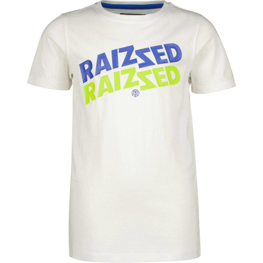 Witte jongens Raizzed T-shirt Hulius van katoen met logo dessin, korte mouwen en ronde hals