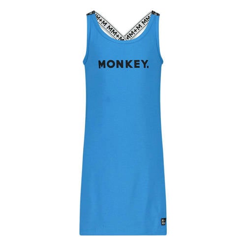 Me & My Monkey jurk met logo blauw Meisjes Stretchkatoen Ronde hals Logo