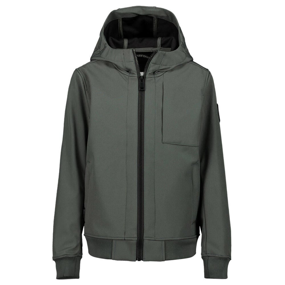 Grijze jongens Airforce zomerjas van polyester met effen, lange mouwen, capuchon, ritssluiting en elastische boord
