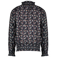 thumbnail: Blauw, donkerblauw en roze meisjes NONO top van gerecycled polyester met all over print, lange mouwen, opstaande kraag en smockwerk