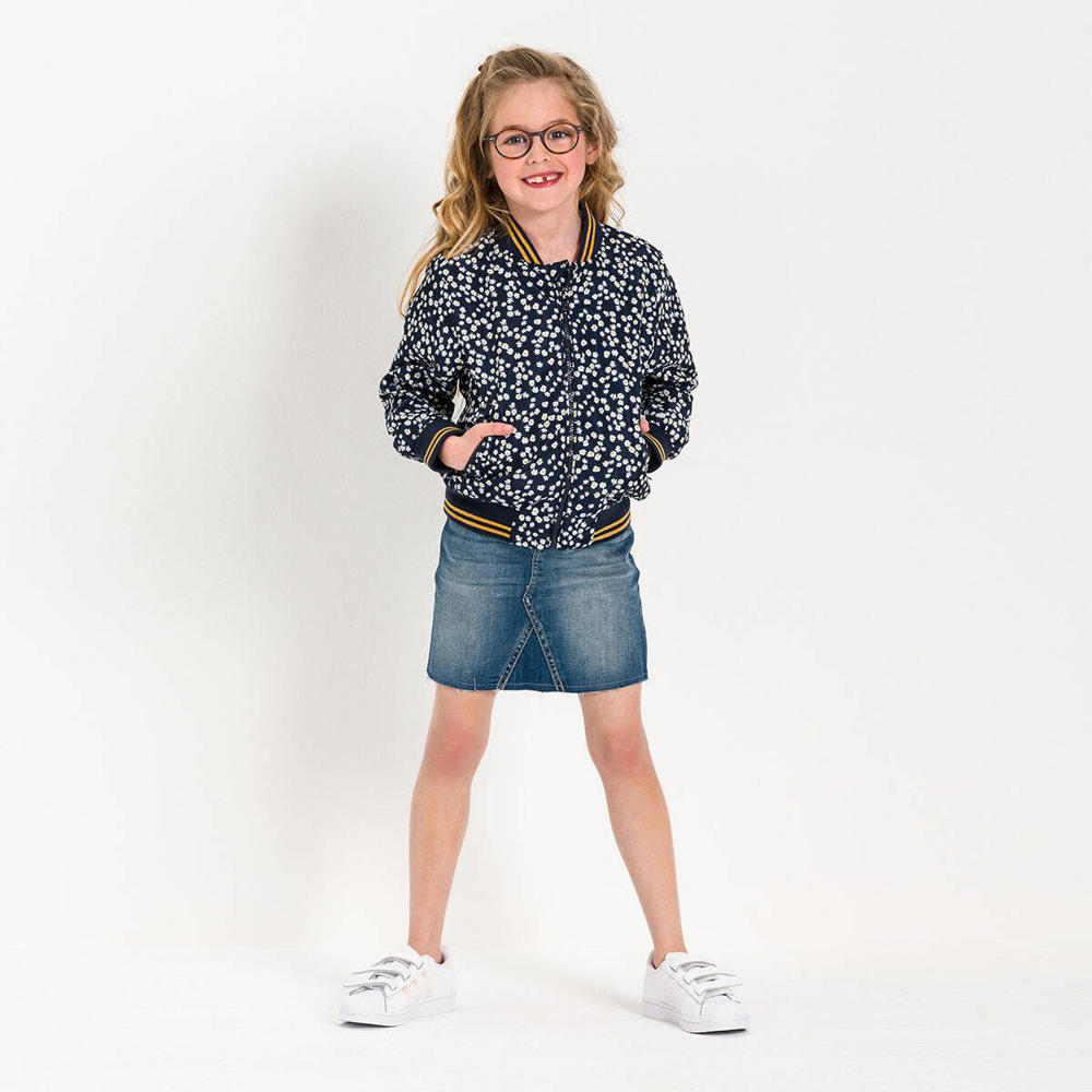Donkerblauwe meisjes Red Code bomberjack zomer van polyester met all over print, lange mouwen en ritssluiting