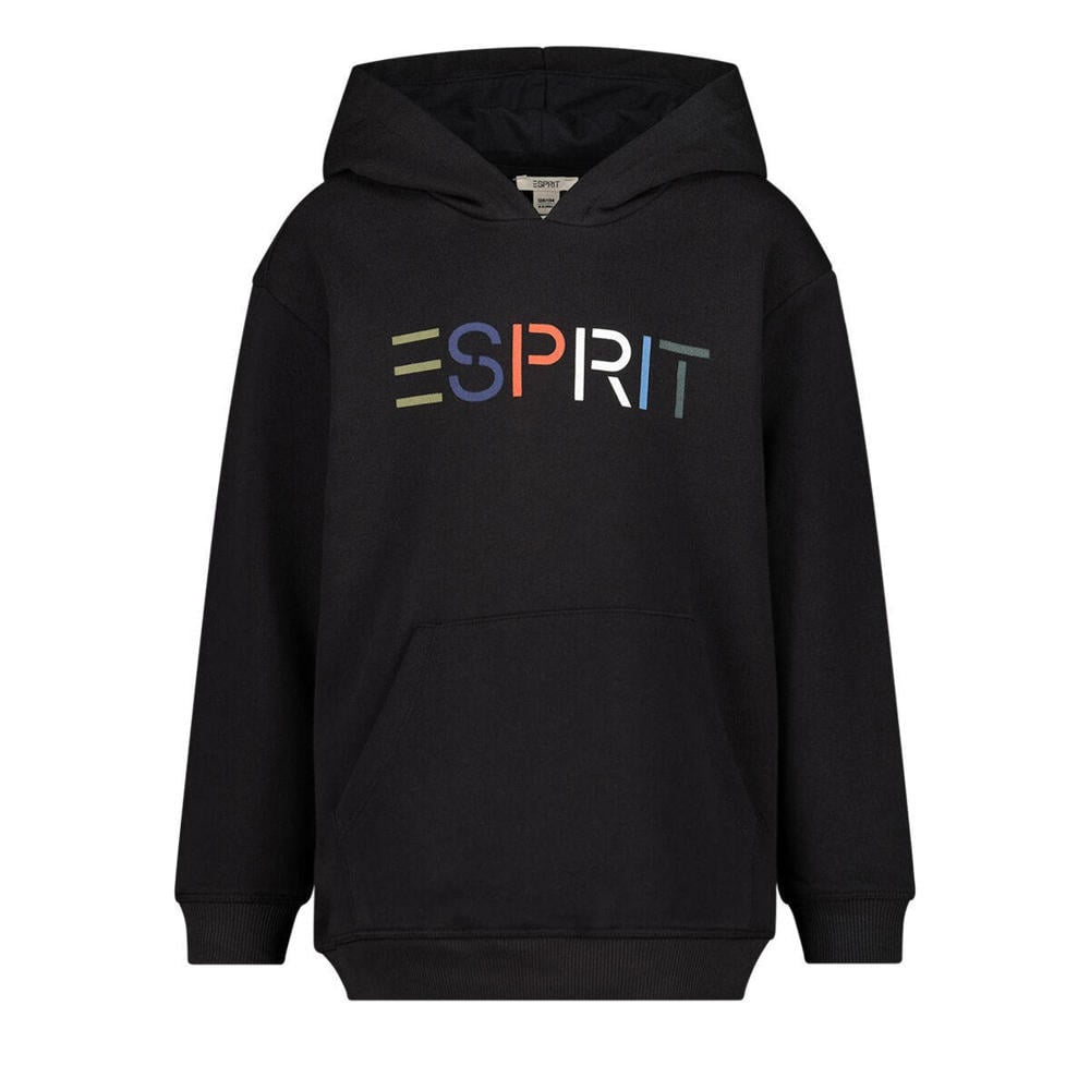 Zwarte jongens ESPRIT hoodie van sweat materiaal met logo dessin, lange mouwen en capuchon
