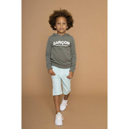 Le Chic Garcon sweater met logo grijsgroen Jongens Stretchkatoen Capuchon