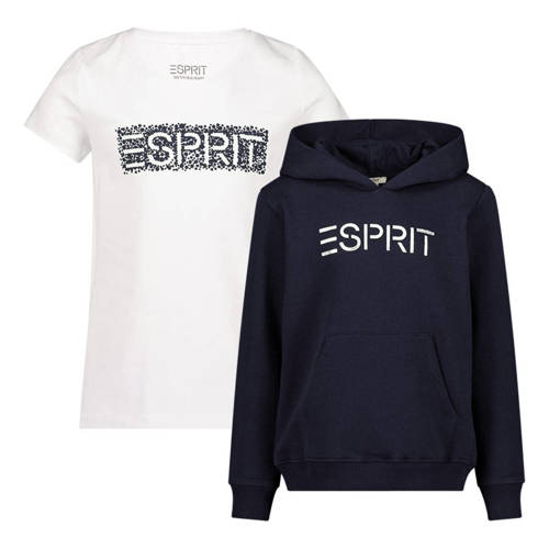 ESPRIT hoodie + T-shirt met logo donkerblauw/wit Sweater Ecru Meisjes Katoen Capuchon