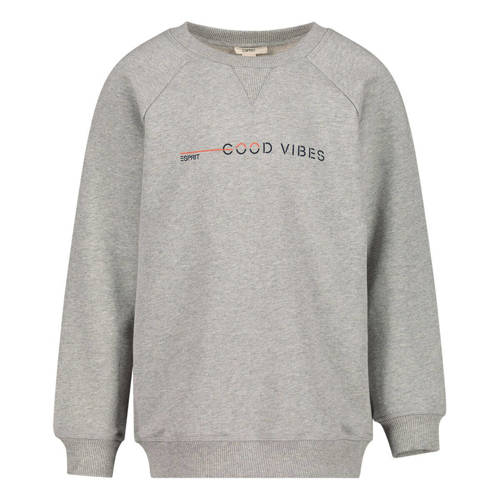 ESPRIT sweater met tekst grijs melange Tekst