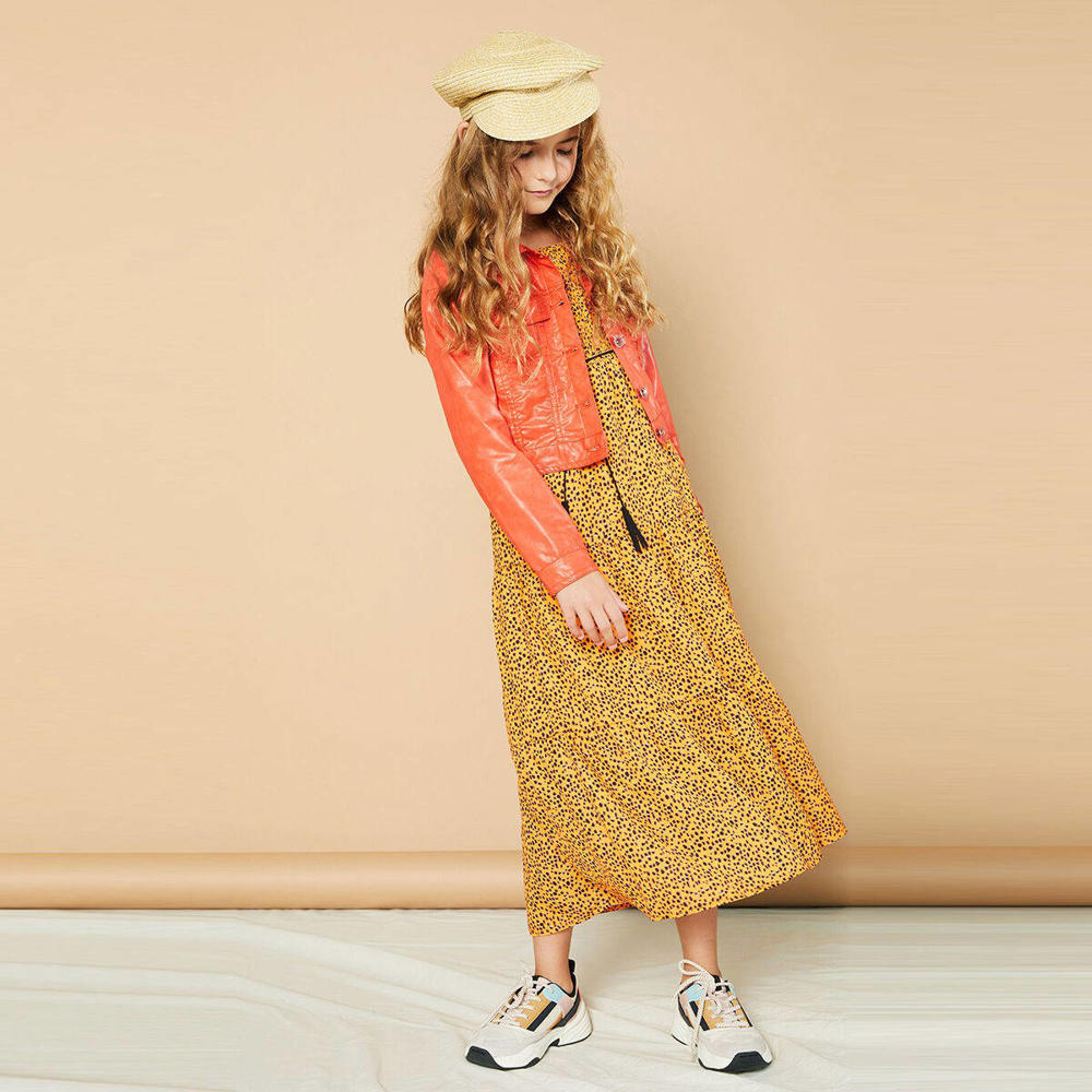 Oranje meisjes NONO off shoulder maxi jurk van polyester met all over print en korte mouwen